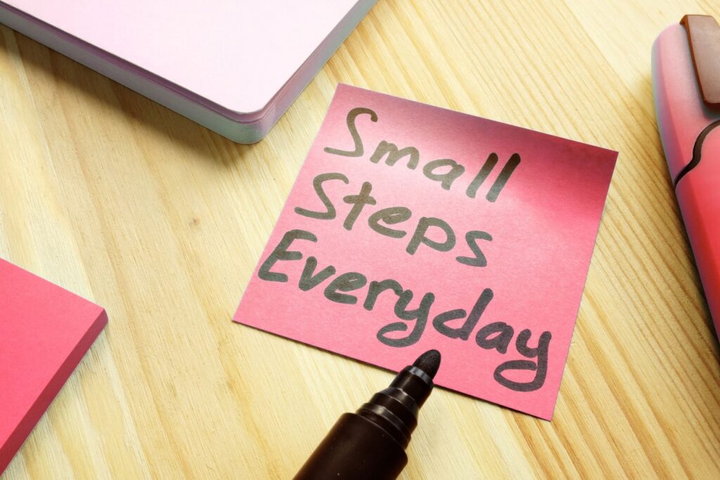 message de motivation qui rappelle l'importance des petites étapes chaque jour pour réussir